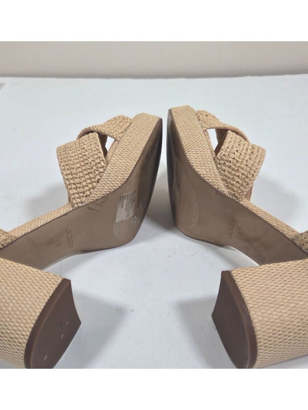 J. Crew Women's Sandals Cream Size 9 J.crew Woven Platform Heels In Natural Raff - Picture 9 of 12